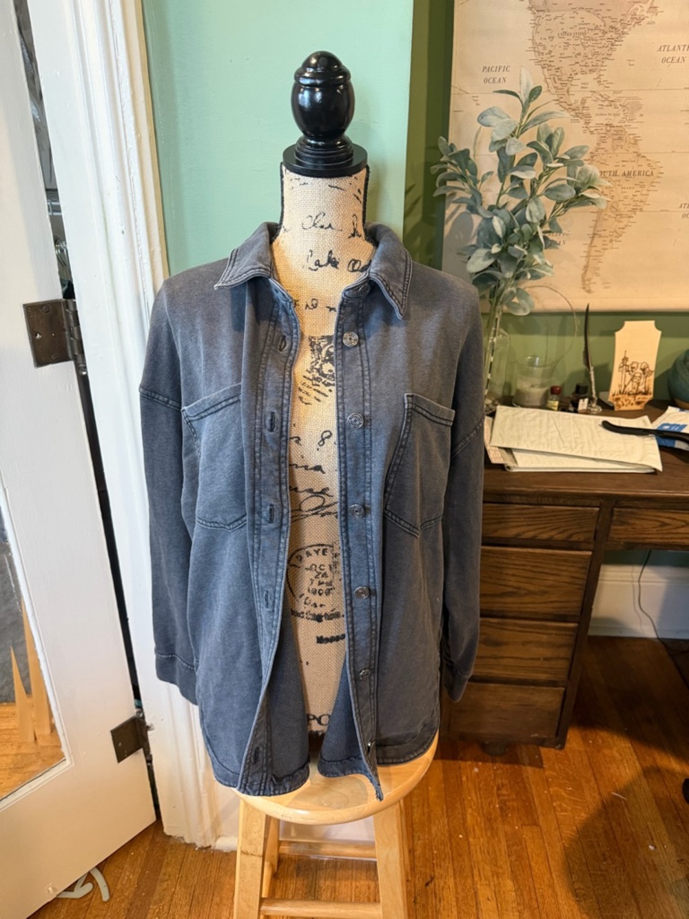 Washed Grey Denim Shirt Jacket Size Medium Summer